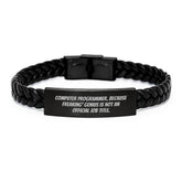 Funny Computer Programmer Gifts for Men, Interlaced Leather Bracelet Engraved Stainless Steel for Friends and Family - Gifts from Tech Lovers to Computer Programmer, Unique Christmas Unique Gifts - Image 1